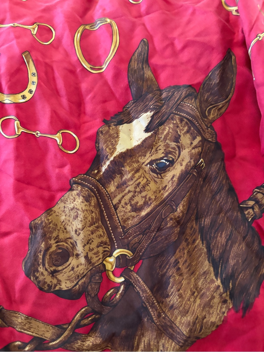 Equestrian Print Red Silk Scarf by Ralph Lauren Vintage ascot - Picture 8 of 14